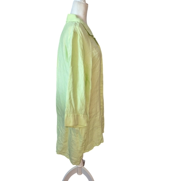 Foxcroft 100% linen lagenlook flowy button front long lime green tunic top Sz 16 - Picture 2 of 8